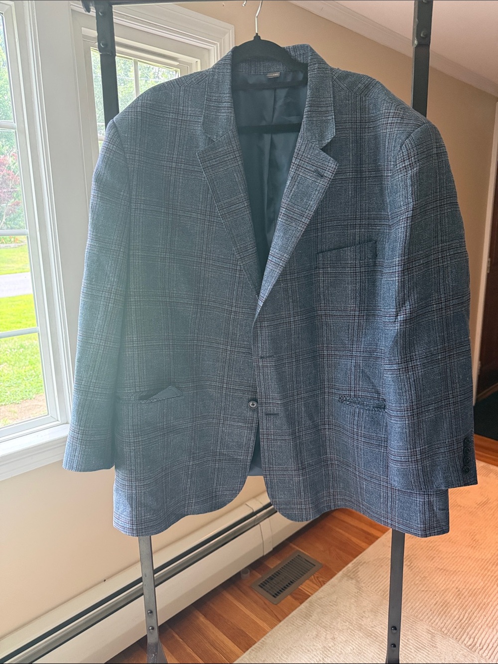 Men's Plaid Blue Sport Coat - Classic Single-Breast Blazer